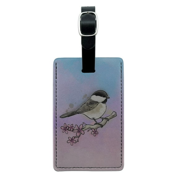 Black-capped Chickadee Watercolor Northeastern Bird Rectangle Leather Luggage Card Suitcase Carry-On ID Tag