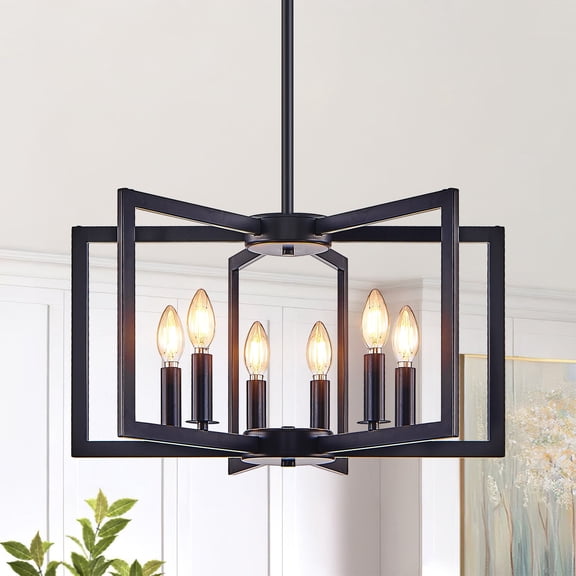 Black chandeliers for dining room, 6-Light Geometric Modern Farmhouse Hanging Metal for Kitchen Island Pendant Lights Fixture
