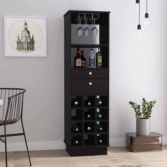 Black classic bar cabinet with 12 - wine rack / Ideal for living rooms / Keeps wines organized