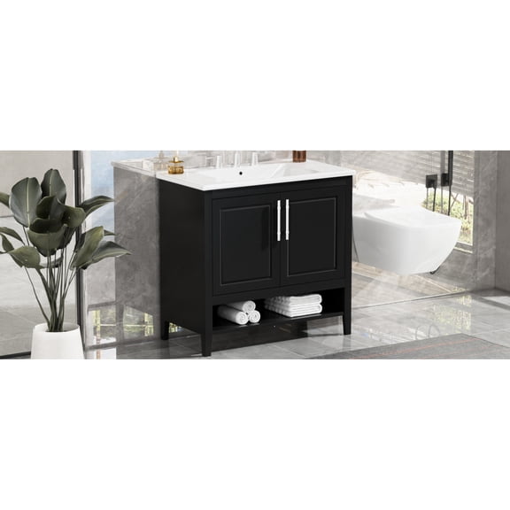 Black color - Ceramic sink hardly leaves stains - Bathroom installation - All hardware provided