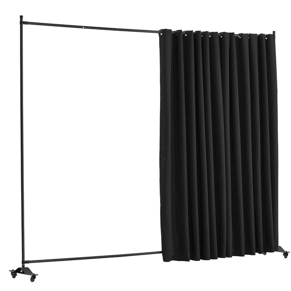Black convenient Room Divider with Wheels, Freestanding Curtain Privacy Screen for Office Bedroom Dining Room Study