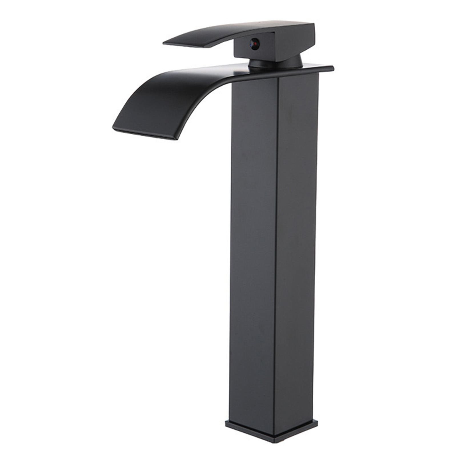 Black copper core hot and cold wash basin faucet above counter basin
