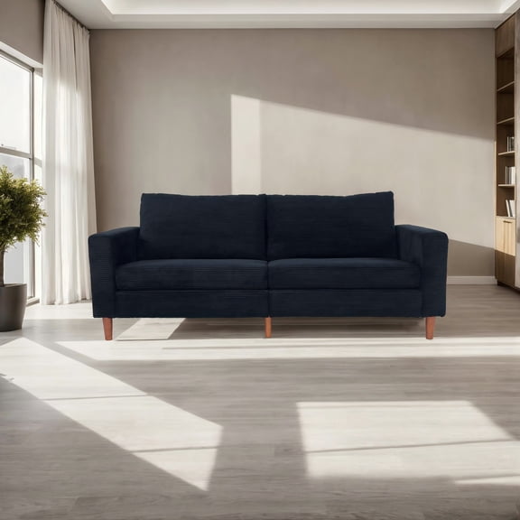 Black corduroy, modern style solid color sofa, multi-person sofa, sturdy and stable, stylish and beautiful, suitable for living room and office