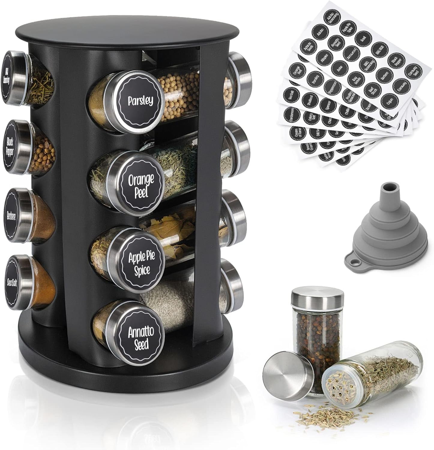 Black countertop rotating spice rack, empty 20 can rotating spice rack ...