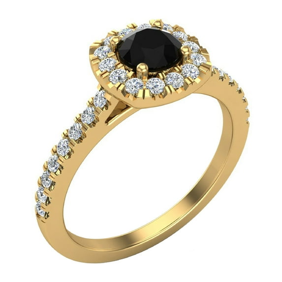 Black diamond Engagement Ring for Women Cushion Halo Diamond Ring 14K Gold 0.75 Carat