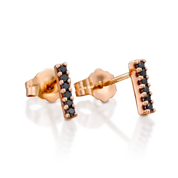 Black diamond earrings, bar earrings, black diamond studs, 14K rose gold plated