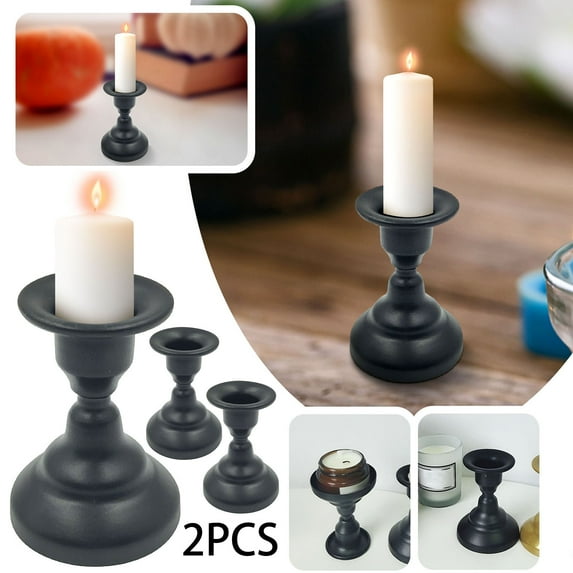 Black dual-use candlestick iron candlestick simple geometric round iron candlestick 2PC BB