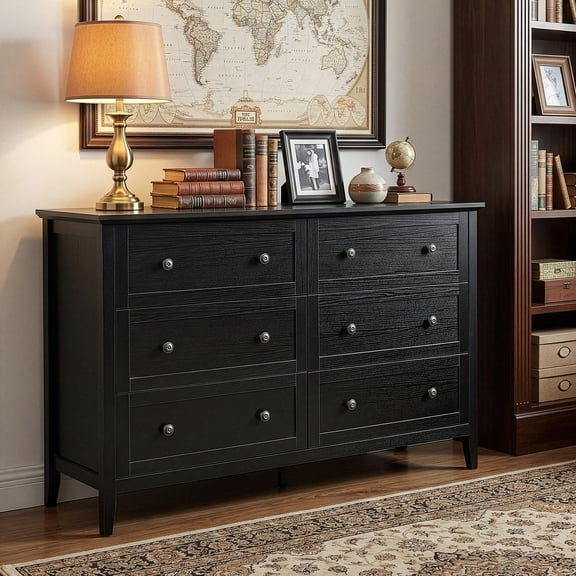 Black embossed  P2 Particleboard + MDF Melamine 120*40*80cm Framed Double-row Double-handle Six-drawer cabinet