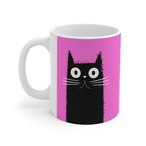 Black eramic mug oz oz, quirky rtoon coffee cup, pink background tea mug, fun novelty t lover ceramic drinkware gift.