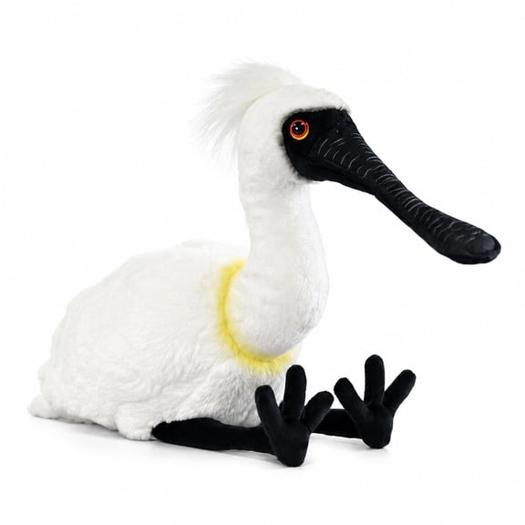 Black-faced Spoonbill Plush Toy, 11.81 in Realistic White Bird Stuffed Animal with Long Spoon Bill, Soft Wildlife Gift for Animal Lovers