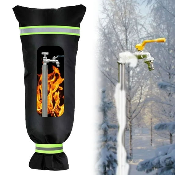 Black faucet antifreeze sleeve, 51*20*5cm/ Outdoor Faucet Cover For Winter Insulated Sock With Reflective Strip Faucet Insulation Cover For Garden Hose Bib Pipe Prevention (Batteries
