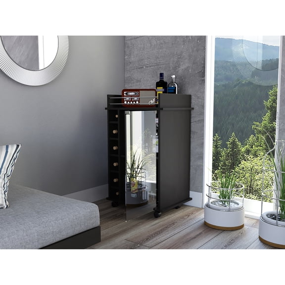 Black finish, built - in wine racks, glass door | Add a touch of elegance to your drink storage