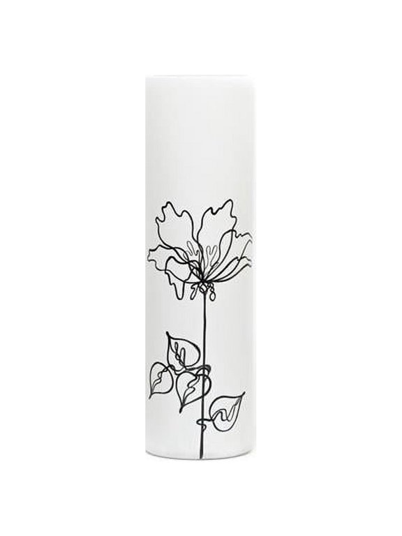 7017-400-sh220 16 in. Black Flower Decorated Hand Painted Cylinder Large Floor Glass Vase for Flowers, White