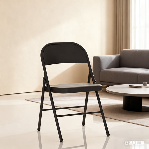 Black folding chairs, reclining chairs, with double support, full-size profile provides long-lasting comfort, suitable for restaurants, meeting rooms, bedrooms