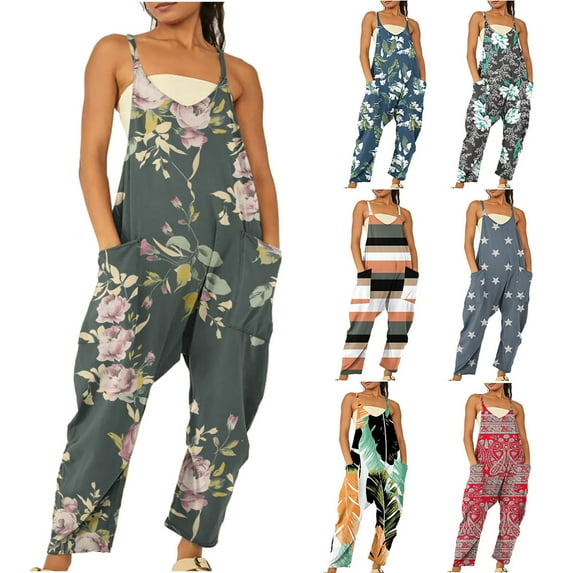 Dyegold Jumpsuits for Women Casual, Summer Jumpsuit for Women One Piece 2023 Trendy Spaghetti Strap Wide Leg Rompers Harem Long Pants Overalls With Pockets