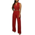 thumbnail image 1 of Wycnly Rompers for Women Casual Business Button up Pocket Long Jumpsuits with Pocket Lapel Sleeveless Formal Solid Maxi Womens Jumpsuits on, 1 of 7