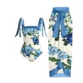 thumbnail image 1 of CQCYD Swimsuit Women Bikini, Women One Piece Swimsuit with Beach Cover up Wrap Skirt Sarong Retro Floral Print Bikini Set Two Piece Leisure Sales Today Clearance Blue S, 1 of 4