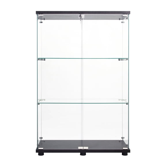 Black glass - Two - door 3 - shelf unit - For trade shows - Present items impressively