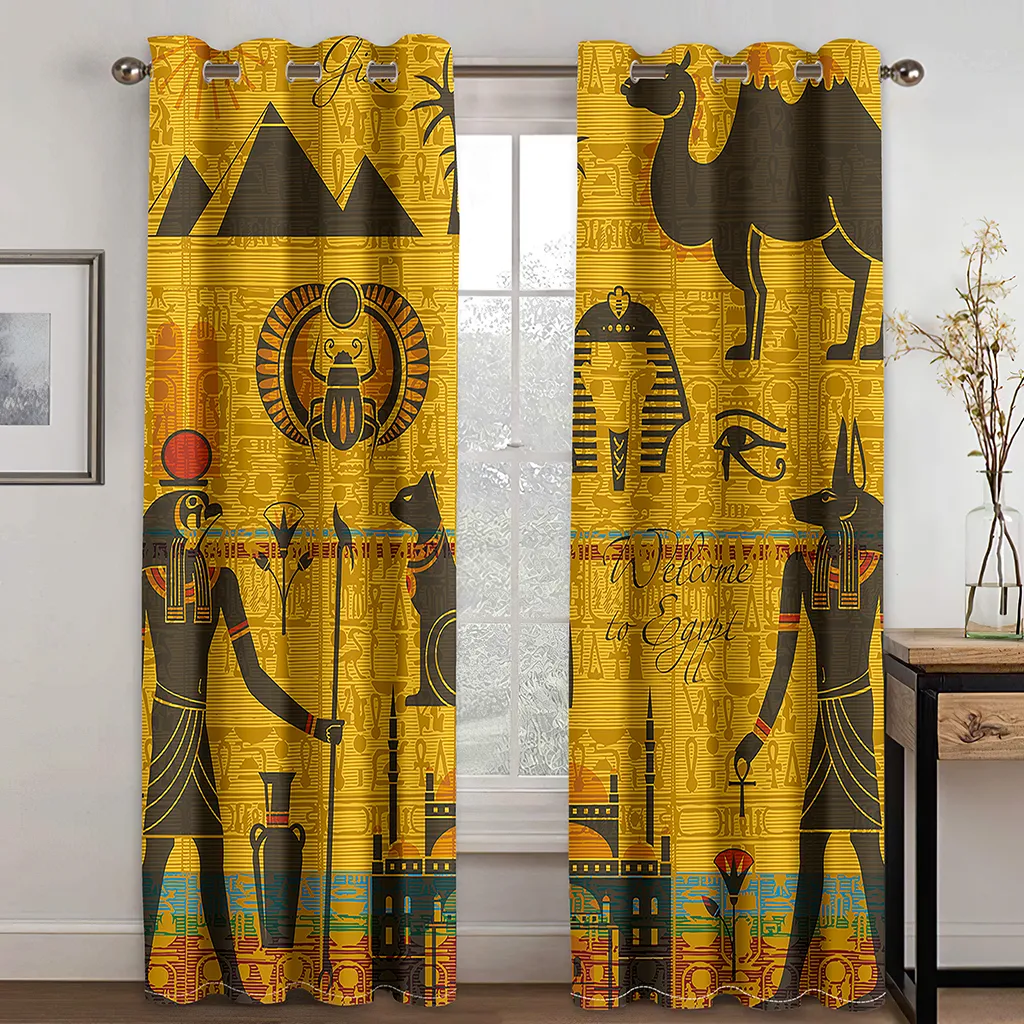Black&gold Egyptian Window Curtains Egyptian Gods Ancient Logo Details