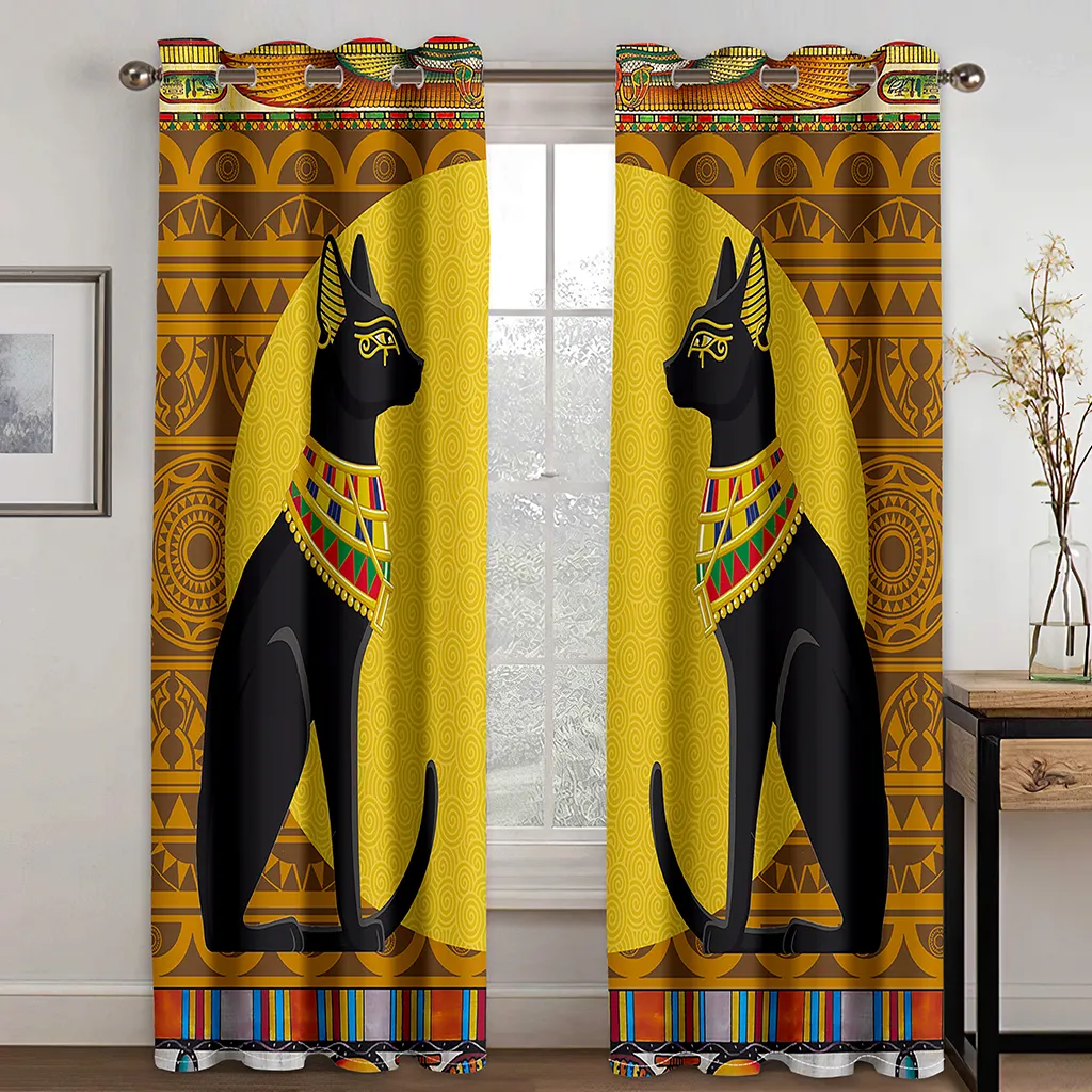 Black&gold Egyptian Window Curtains Egyptian Gods Ancient Logo Details