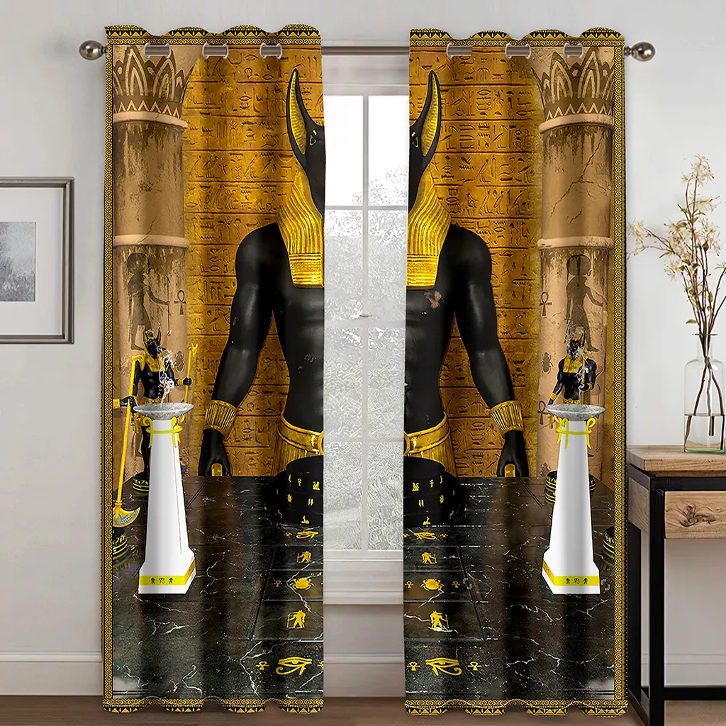 Black&gold Egyptian Window Curtains Egyptian Gods Ancient Logo Details