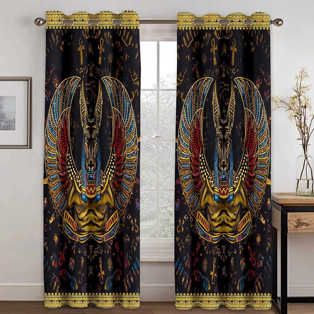 Black&gold Egyptian Window Curtains Egyptian Gods Ancient Logo Details
