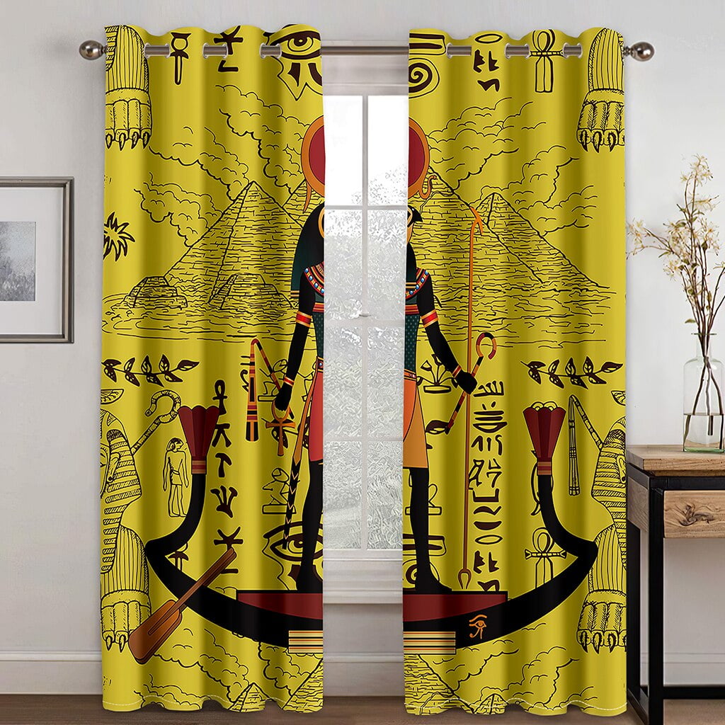 Black&gold Egyptian Window Curtains Egyptian Gods Ancient Logo Details
