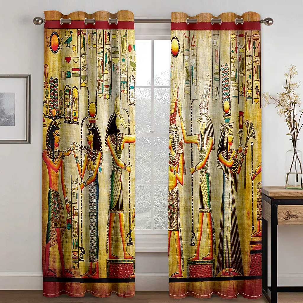 Black&gold Egyptian Window Curtains Egyptian Gods Ancient Logo Details