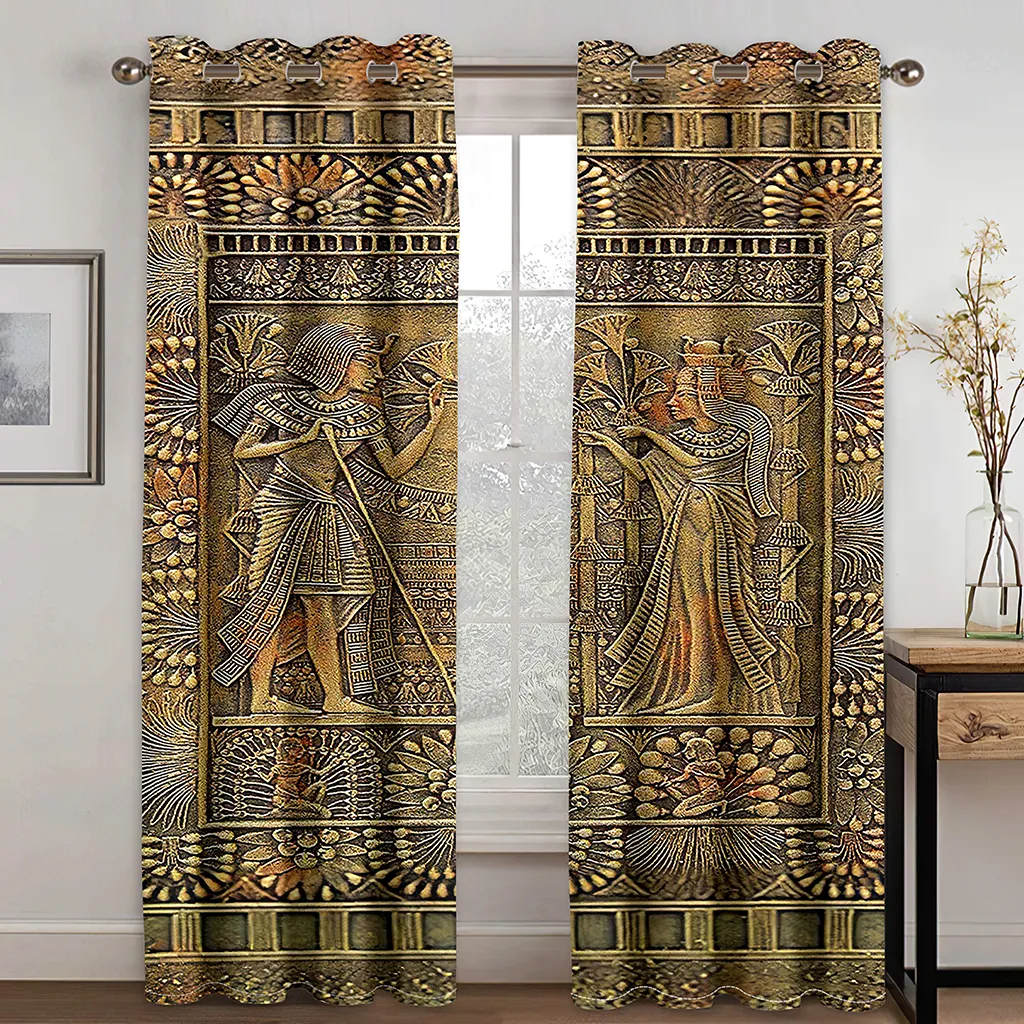 Black&gold Egyptian Window Curtains Egyptian Gods Ancient Logo Details