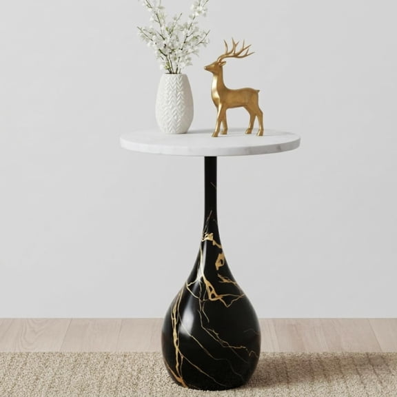 Black gold Top End Table - Round Side Table for Living Room