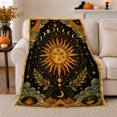 thumbnail image 1 of Black gold sun moon phases Flannel Blanket for bedroom study living room reading nook Home Decor occult night clouds stars laurel vintage art Gift for astrology fans, 1 of 7