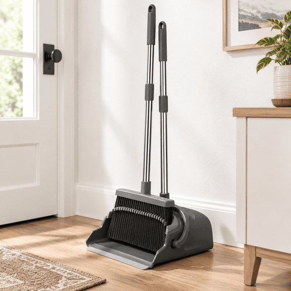 Black&gray Broom And Dustpan Set For Home Office Indoor Outdoor Sweeping