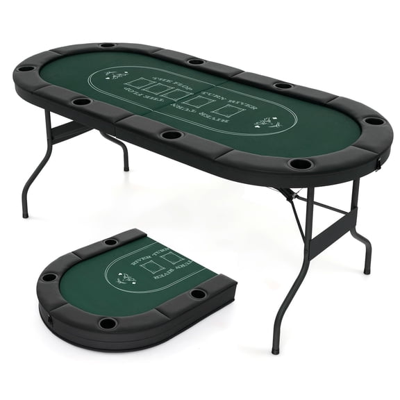 Black+green Foldable Poker Table 72 Inch Oval With Padded Rails Cup Holders