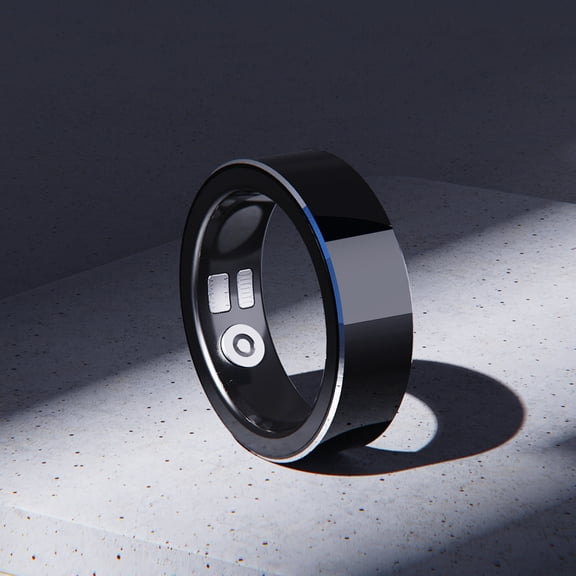 Black health tracking ring, suitable for both men and women, IP67 waterproof, Activity/Sleep/Temperature Monitoring, Family Care Mode, Compatible with Android and iOS.