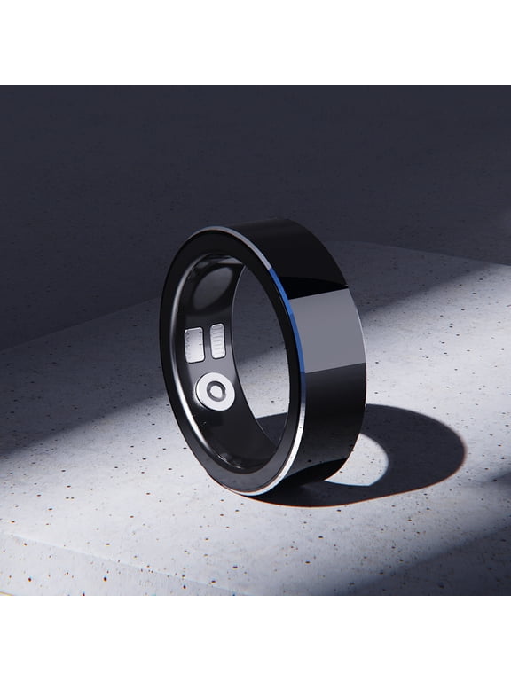 Black health tracking ring, suitable for both men and women, IP67 waterproof, Activity/Sleep/Temperature Monitoring, Family Care Mode, Compatible with Android and iOS.