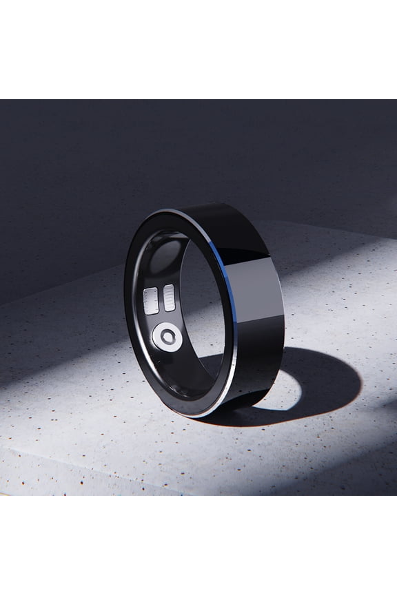 Black health tracking ring, suitable for both men and women, IP67 waterproof, Activity/Sleep/Temperature Monitoring, Family Care Mode, Compatible with Android and iOS.