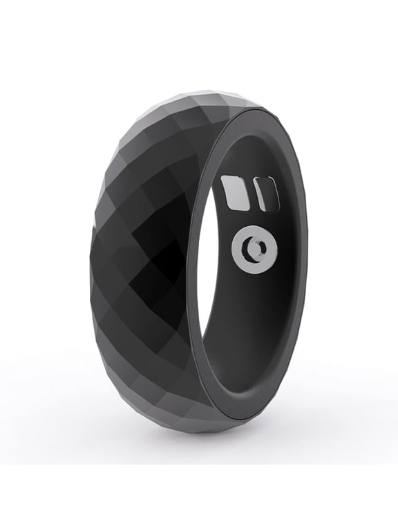 Black health tracking ring, suitable for both men and women, IP68 waterproof, Activity/Sleep/Temperature Monitoring, Family Care Mode, Compatible with Android and iOS.