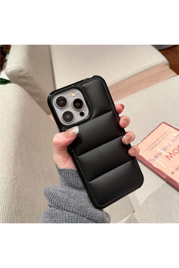 Black Creative Feather-Filled Phone Case for iPhone15(Plus Pro Max) iPhone16 (Plus Pro Max)