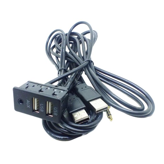 Black in Car Auto board Mounted Dual USB + AUX Ports Adapter Extension Cable
