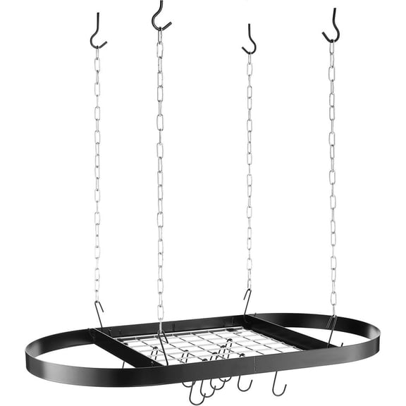 Black iron hanging pot rack with 12 hooks