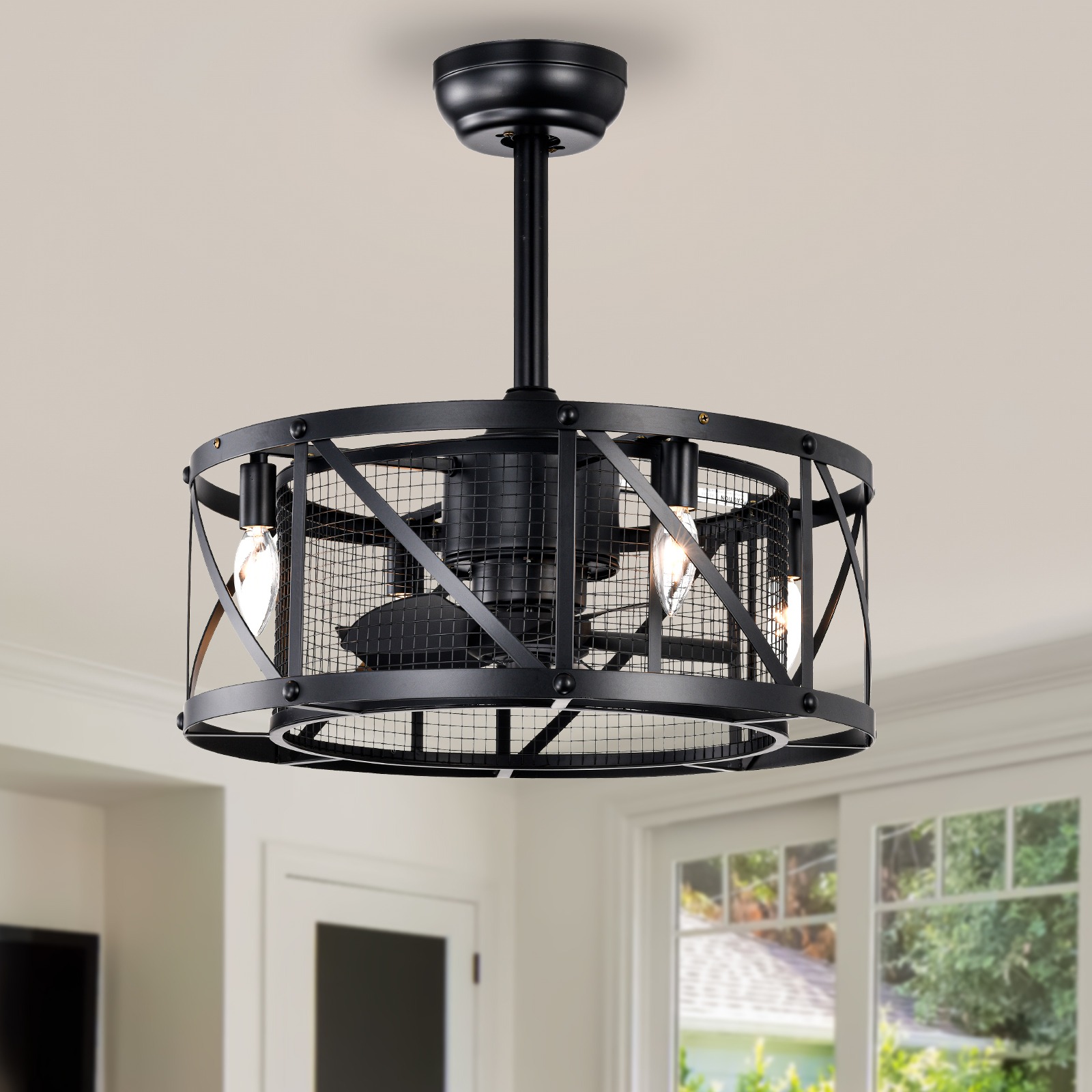 Black iron industrial ceiling fan light, living room dining room bedroom fan light - Walmart.com