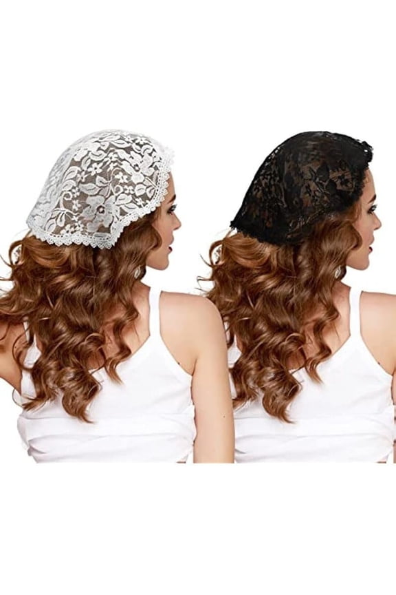 Black lace Veil Mantilla Church Veil White Church Veil Lace Embroidery Head Coverings for Women and Bridal 2PCS
