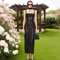 thumbnail image 1 of Black lace strap dress, sheer slim-fit dress, fashionable party dress, sexy, light luxury, high-end women's clothing, 1 of 4