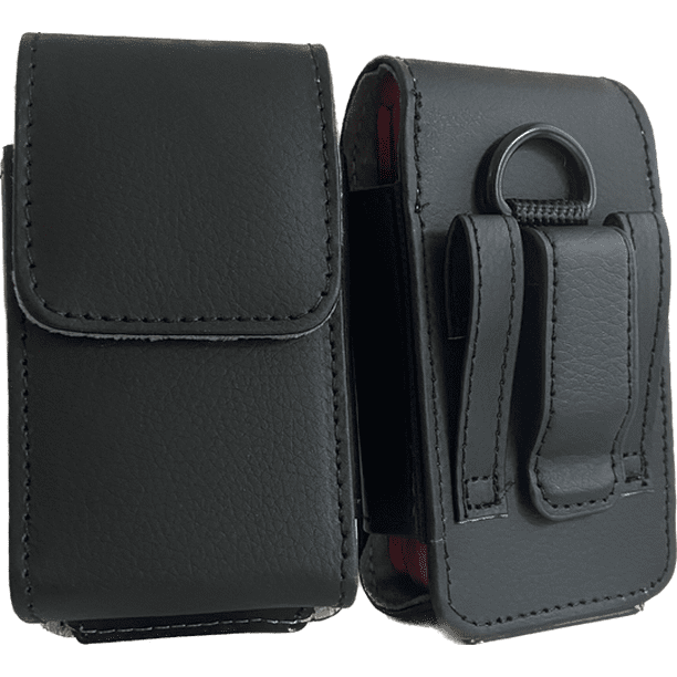Black leather case with fixed clip fits Verizon Orbic Journey Flip