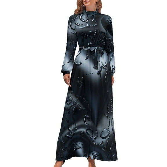 Black leather hearts texture Long Dress luxury dress elegant dress