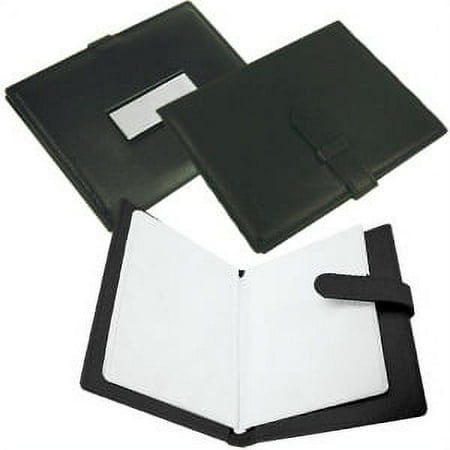 Black leather photo album with sterling plaque - by Lunt Silver - 4.250x3