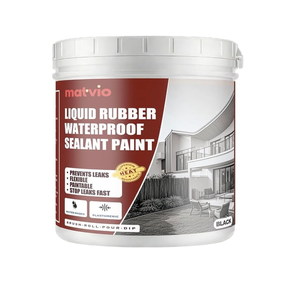Black liquid rubber waterproof coating - industrial-grade sealant for foundation and flat roof repair - heavy-duty waterproof membrane for concrete, wood, and metal - UV resistant - 1 quart