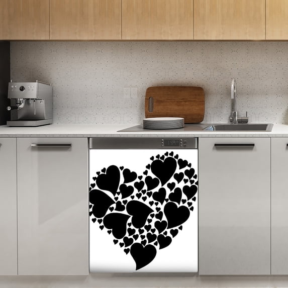 Black love heart pattern Dishwasher Magnet Cover Decorative Sticker for Home Cabinet Kitchen 23" x26"