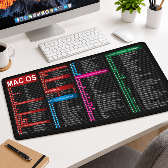 Black&macos Large Gaming Extended Desk Mouse Pad with OS Shortcut Cheat Sheet