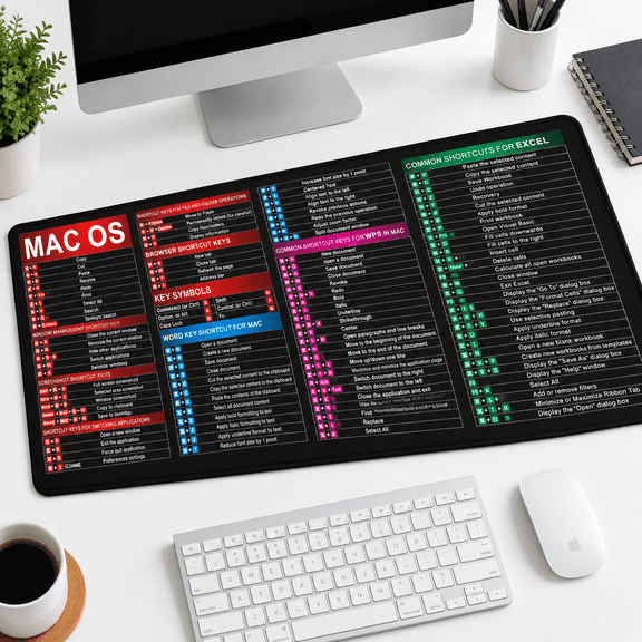 Black&macos Large Gaming Office Mouse Pad with Shortcut Cheat Sheet
